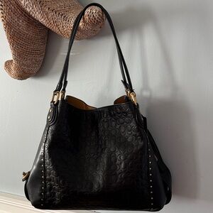 Coach Edie 31 Black Embossed Leather Shoulder Bag